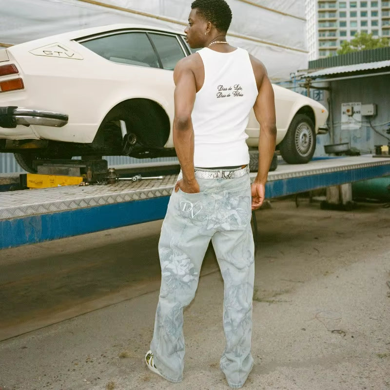 Y2K Retro Baggy Jeans Trendy Cupid Angel Pattern Men Women Pants American Hip Hop Streetwear Unisex Casual Straight Leg Jeans