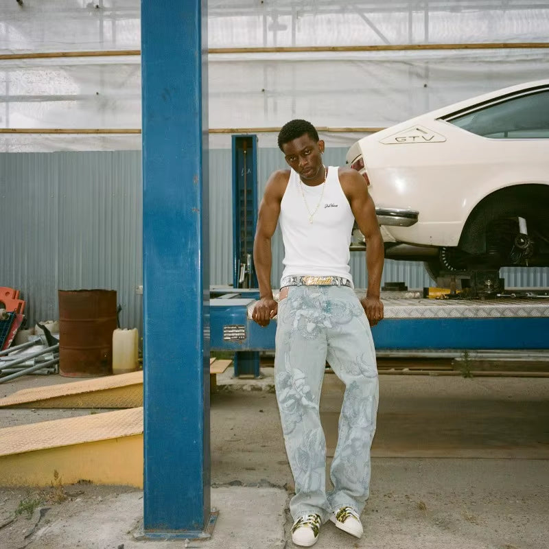 Y2K Retro Baggy Jeans Trendy Cupid Angel Pattern Men Women Pants American Hip Hop Streetwear Unisex Casual Straight Leg Jeans