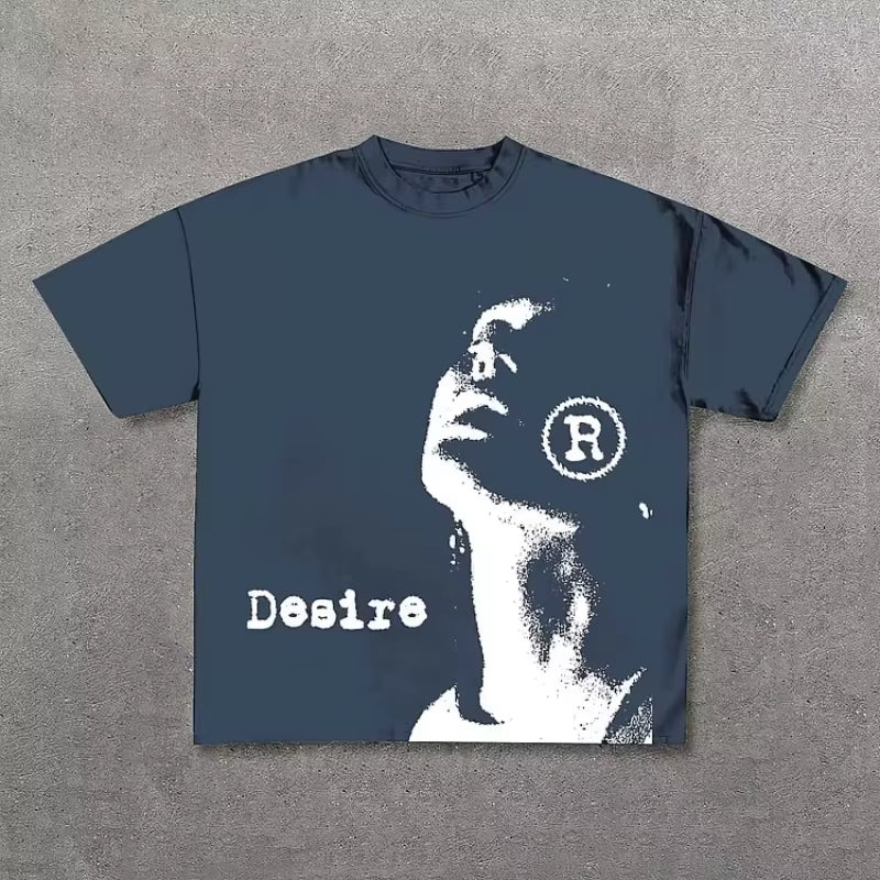 Vintage Desire Graphic Print T-Shirt Men Y2K Summer Short Sleeves Vintage Oversize T-Shirt Streetwear Tops